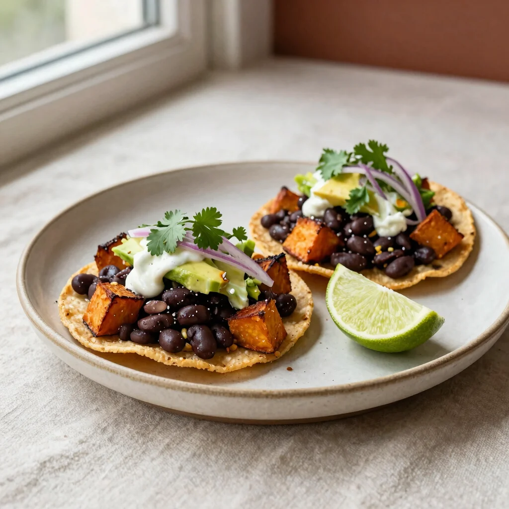 Crisp Sweet Potato and Black Bean Tostadas